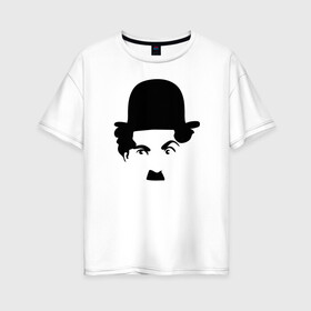 Женская футболка хлопок Oversize с принтом Чарли Чаплин в Тюмени, 100% хлопок | свободный крой, круглый ворот, спущенный рукав, длина до линии бедер
 | глаза. котелок | знаменитость | известность | лицо | минимализм | портрет | чаплин | чарли