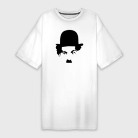 Платье-футболка хлопок с принтом Чарли Чаплин в Тюмени,  |  | глаза. котелок | знаменитость | известность | лицо | минимализм | портрет | чаплин | чарли