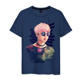 Мужская футболка хлопок с принтом BTS RM в Тюмени, 100% хлопок | прямой крой, круглый вырез горловины, длина до линии бедер, слегка спущенное плечо. | k pop | rap monster. | rm | аниме | ким | корея | музыка