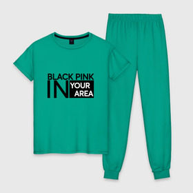 Женская пижама хлопок с принтом BlackPink в Тюмени, 100% хлопок | брюки и футболка прямого кроя, без карманов, на брюках мягкая резинка на поясе и по низу штанин | blackpink | k pop | music | блэк пинк | дженни | джису | лис | музыка | розэ