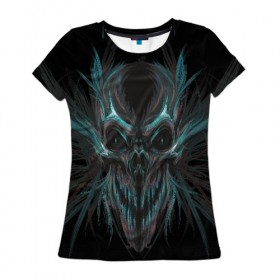 Женская футболка 3D с принтом Spirit of Darkness в Тюмени, 100% полиэфир ( синтетическое хлопкоподобное полотно) | прямой крой, круглый вырез горловины, длина до линии бедер | дух | зло | призрак | скелет | темные силы | тьма | хэллоуин | череп