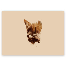 Поздравительная открытка с принтом Лесной Лис в Тюмени, 100% бумага | плотность бумаги 280 г/м2, матовая, на обратной стороне линовка и место для марки
 | forest | fox | foxes | tree | trees | дерево | деревья | лес | лис | лиса | лисица | лисицы | лисы