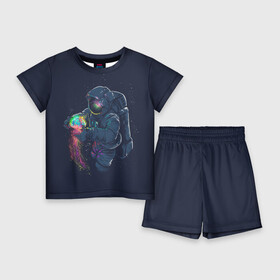 Детский костюм с шортами 3D с принтом Космическая Медуза в Тюмени,  |  | earth | space | spaceman | земля | космонавт | космос | скафандр