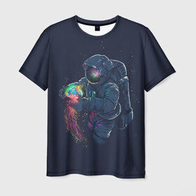 Мужская футболка 3D с принтом Космическая Медуза в Тюмени, 100% полиэфир | прямой крой, круглый вырез горловины, длина до линии бедер | Тематика изображения на принте: earth | space | spaceman | земля | космонавт | космос | скафандр