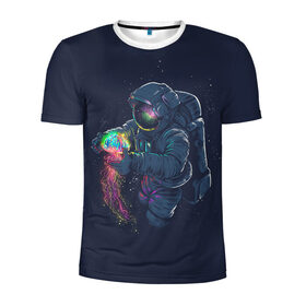 Мужская футболка 3D спортивная с принтом Космическая Медуза в Тюмени, 100% полиэстер с улучшенными характеристиками | приталенный силуэт, круглая горловина, широкие плечи, сужается к линии бедра | earth | space | spaceman | земля | космонавт | космос | скафандр