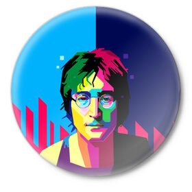 Значок с принтом Джон Леннон в Тюмени,  металл | круглая форма, металлическая застежка в виде булавки | the beatles | битлз | британия | джон леннон | леннон | мир | очки | рок | рок н ролл | хиппи