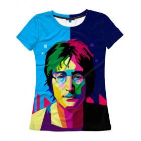 Женская футболка 3D с принтом Джон Леннон в Тюмени, 100% полиэфир ( синтетическое хлопкоподобное полотно) | прямой крой, круглый вырез горловины, длина до линии бедер | the beatles | битлз | британия | джон леннон | леннон | мир | очки | рок | рок н ролл | хиппи