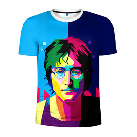 Мужская футболка 3D спортивная с принтом Джон Леннон  в Тюмени, 100% полиэстер с улучшенными характеристиками | приталенный силуэт, круглая горловина, широкие плечи, сужается к линии бедра | the beatles | битлз | британия | джон леннон | леннон | мир | очки | рок | рок н ролл | хиппи