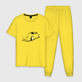 Мужская пижама хлопок с принтом RX7 в Тюмени, 100% хлопок | брюки и футболка прямого кроя, без карманов, на брюках мягкая резинка на поясе и по низу штанин
 | car | mazda | rx7 | автомобиль | мазда | машина | минимализм | спорткар | тени