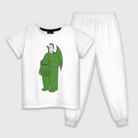Детская пижама хлопок с принтом Лавкрафт в Тюмени, 100% хлопок |  брюки и футболка прямого кроя, без карманов, на брюках мягкая резинка на поясе и по низу штанин
 | Тематика изображения на принте: cthulhu | cthulhu fhtagn | lovecraft | ктулху | лавкрафт