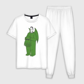 Мужская пижама хлопок с принтом Лавкрафт в Тюмени, 100% хлопок | брюки и футболка прямого кроя, без карманов, на брюках мягкая резинка на поясе и по низу штанин
 | cthulhu | cthulhu fhtagn | lovecraft | ктулху | лавкрафт
