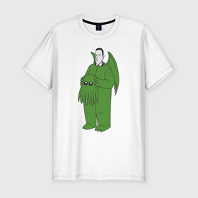 Мужская футболка хлопок Slim с принтом Лавкрафт в Тюмени, 92% хлопок, 8% лайкра | приталенный силуэт, круглый вырез ворота, длина до линии бедра, короткий рукав | cthulhu | cthulhu fhtagn | lovecraft | ктулху | лавкрафт