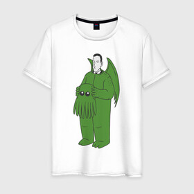 Мужская футболка хлопок с принтом Лавкрафт в Тюмени, 100% хлопок | прямой крой, круглый вырез горловины, длина до линии бедер, слегка спущенное плечо. | cthulhu | cthulhu fhtagn | lovecraft | ктулху | лавкрафт
