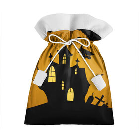Подарочный 3D мешок с принтом Страшный домик в Тюмени, 100% полиэстер | Размер: 29*39 см | halloween | ведьма | замок | кладбище | кресты | луна | могилы | мышь | надгробья | ночь | призрак | страшно | хэллоуин