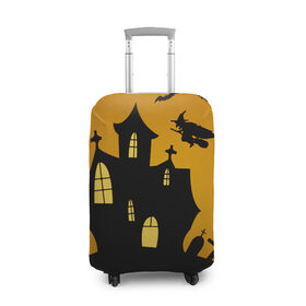 Чехол для чемодана 3D с принтом Страшный домик в Тюмени, 86% полиэфир, 14% спандекс | двустороннее нанесение принта, прорези для ручек и колес | halloween | ведьма | замок | кладбище | кресты | луна | могилы | мышь | надгробья | ночь | призрак | страшно | хэллоуин