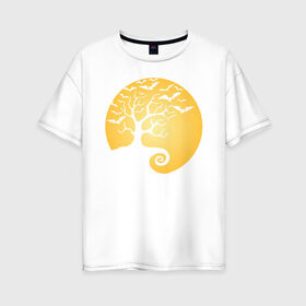 Женская футболка хлопок Oversize с принтом Дерево на фоне луны в Тюмени, 100% хлопок | свободный крой, круглый ворот, спущенный рукав, длина до линии бедер
 | halloween | дерево | луна | мыши | ночь | страшно | хэллоуин
