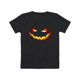 Детская футболка хлопок с принтом Улыбка тыквы в Тюмени, 100% хлопок | круглый вырез горловины, полуприлегающий силуэт, длина до линии бедер | halloween | глаза | глазки | зубы | лицо | ночь | призрак | рот | страшно | тыква | улыбка | хэллоуин