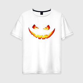 Женская футболка хлопок Oversize с принтом Улыбка тыквы в Тюмени, 100% хлопок | свободный крой, круглый ворот, спущенный рукав, длина до линии бедер
 | halloween | глаза | глазки | зубы | лицо | ночь | призрак | рот | страшно | тыква | улыбка | хэллоуин