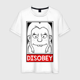 Мужская футболка хлопок с принтом Disobey в Тюмени, 100% хлопок | прямой крой, круглый вырез горловины, длина до линии бедер, слегка спущенное плечо. | disenchantment | elfo | мэтт гроунинг | разочарование | тролль | элфо | эльф