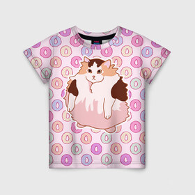 Детская футболка 3D с принтом Loops в Тюмени, 100% гипоаллергенный полиэфир | прямой крой, круглый вырез горловины, длина до линии бедер, чуть спущенное плечо, ткань немного тянется | cat | fat | internet | loops | meme | интернет | кот | лупс | мем