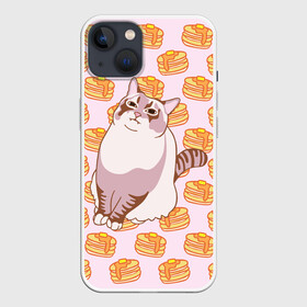 Чехол для iPhone 13 с принтом Блины в Тюмени,  |  | cat | fat | internet | meme | pancakes | блины | интернет | кот | лупс | мем