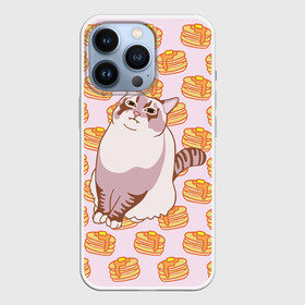 Чехол для iPhone 13 Pro с принтом Блины в Тюмени,  |  | Тематика изображения на принте: cat | fat | internet | meme | pancakes | блины | интернет | кот | лупс | мем