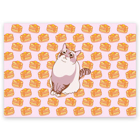 Поздравительная открытка с принтом Блины в Тюмени, 100% бумага | плотность бумаги 280 г/м2, матовая, на обратной стороне линовка и место для марки
 | Тематика изображения на принте: cat | fat | internet | meme | pancakes | блины | интернет | кот | лупс | мем
