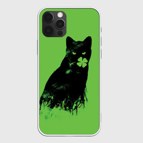 Чехол для iPhone 12 Pro Max с принтом Кот и Клевер в Тюмени, Силикон |  | cat | clover | ireland | patric saint day | день святого патрика | ирландия | клевер | кот | кошка | черная кошка