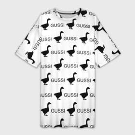 Платье-футболка 3D с принтом GUSSI в Тюмени,  |  | anti brend | gussi | trend | антибренд | гуси | мода | надписи | тренд