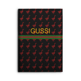 Обложка для автодокументов с принтом GUSSI в Тюмени, натуральная кожа |  размер 19,9*13 см; внутри 4 больших “конверта” для документов и один маленький отдел — туда идеально встанут права | Тематика изображения на принте: anti brend | gussi | trend | антибренд | гуси | мода | надписи | тренд