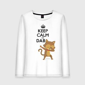 Женский лонгслив хлопок с принтом Cat dab в Тюмени, 100% хлопок |  | cat | dab | keep calm | даб | дэб | кот