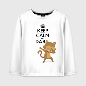 Детский лонгслив хлопок с принтом Cat dab в Тюмени, 100% хлопок | круглый вырез горловины, полуприлегающий силуэт, длина до линии бедер | Тематика изображения на принте: cat | dab | keep calm | даб | дэб | кот