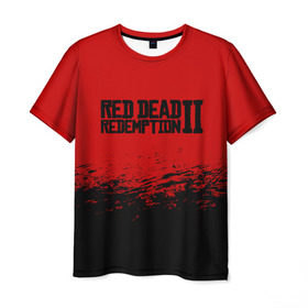 Мужская футболка 3D с принтом RED DEAD REDEMPTION 2 в Тюмени, 100% полиэфир | прямой крой, круглый вырез горловины, длина до линии бедер | gamer | gun | logo | play | player | rdr2 | red dead redemption 2 | rockstar | western | вестерн | ковбои | компьютерные игры 2019 | криминал | лого | рокстар