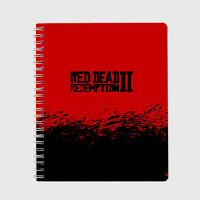 Тетрадь с принтом RED DEAD REDEMPTION 2 в Тюмени, 100% бумага | 48 листов, плотность листов — 60 г/м2, плотность картонной обложки — 250 г/м2. Листы скреплены сбоку удобной пружинной спиралью. Уголки страниц и обложки скругленные. Цвет линий — светло-серый
 | gamer | gun | logo | play | player | rdr2 | red dead redemption 2 | rockstar | western | вестерн | ковбои | компьютерные игры 2019 | криминал | лого | рокстар