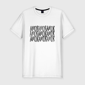 Мужская футболка хлопок Slim с принтом Amor Amor Amor в Тюмени, 92% хлопок, 8% лайкра | приталенный силуэт, круглый вырез ворота, длина до линии бедра, короткий рукав | егор крид | любовь | надпись | тату | холостяк