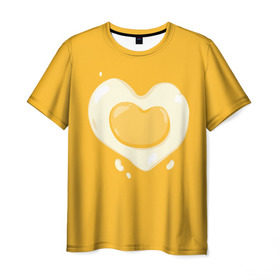Мужская футболка 3D с принтом Яичница Сердечко в Тюмени, 100% полиэфир | прямой крой, круглый вырез горловины, длина до линии бедер | eggs | food | heart | love | white | yellow | белок | всмятку | еда | желток | любовь | сердечко | сердце | яичница | яйца