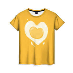 Женская футболка 3D с принтом Яичница Сердечко в Тюмени, 100% полиэфир ( синтетическое хлопкоподобное полотно) | прямой крой, круглый вырез горловины, длина до линии бедер | eggs | food | heart | love | white | yellow | белок | всмятку | еда | желток | любовь | сердечко | сердце | яичница | яйца