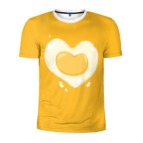 Мужская футболка 3D спортивная с принтом Яичница Сердечко в Тюмени, 100% полиэстер с улучшенными характеристиками | приталенный силуэт, круглая горловина, широкие плечи, сужается к линии бедра | eggs | food | heart | love | white | yellow | белок | всмятку | еда | желток | любовь | сердечко | сердце | яичница | яйца