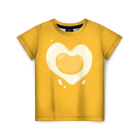 Детская футболка 3D с принтом Яичница Сердечко в Тюмени, 100% гипоаллергенный полиэфир | прямой крой, круглый вырез горловины, длина до линии бедер, чуть спущенное плечо, ткань немного тянется | eggs | food | heart | love | white | yellow | белок | всмятку | еда | желток | любовь | сердечко | сердце | яичница | яйца