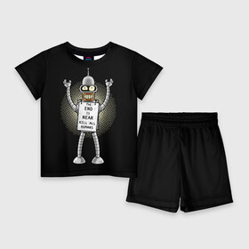 Детский костюм с шортами 3D с принтом Kill All Humans в Тюмени,  |  | Тематика изображения на принте: all | bender | futurama | humans | kill | бендер | близок | всех | конец | людей | футурама