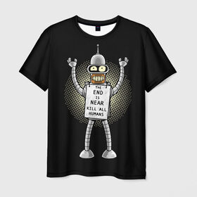 Мужская футболка 3D с принтом Kill All Humans в Тюмени, 100% полиэфир | прямой крой, круглый вырез горловины, длина до линии бедер | Тематика изображения на принте: all | bender | futurama | humans | kill | бендер | близок | всех | конец | людей | футурама