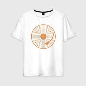 Женская футболка хлопок Oversize с принтом Солнечная пластинка в Тюмени, 100% хлопок | свободный крой, круглый ворот, спущенный рукав, длина до линии бедер
 | венера | геометрия | звук | земля | игла | кольца | круги | марс | меркурий | минимализм | планеты | пластинка | сатурн | солнечная пластинка | солнечная система | солнце | уран | юпитер