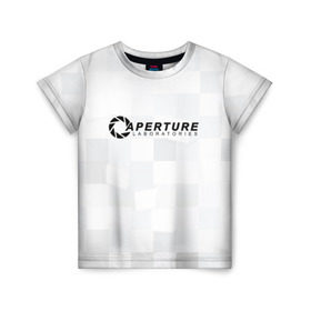 Детская футболка 3D с принтом Aperture Labs в Тюмени, 100% гипоаллергенный полиэфир | прямой крой, круглый вырез горловины, длина до линии бедер, чуть спущенное плечо, ткань немного тянется | Тематика изображения на принте: лаборатория | портал