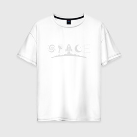 Женская футболка хлопок Oversize с принтом Космос в Тюмени, 100% хлопок | свободный крой, круглый ворот, спущенный рукав, длина до линии бедер
 | spase | волны | галактика | дым | звезды | космос | луна | месяц. текст | минимализм | надпись | радар | ракета | созвездие | спутник | стилизация | тарелка | шрифт