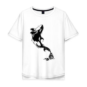 Мужская футболка хлопок Oversize с принтом Чернильный дельфин в Тюмени, 100% хлопок | свободный крой, круглый ворот, “спинка” длиннее передней части | блики | брызги | дельфин. животное. клякса | касатка | минимализм | пятно | чернила