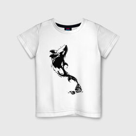 Детская футболка хлопок с принтом Чернильный дельфин в Тюмени, 100% хлопок | круглый вырез горловины, полуприлегающий силуэт, длина до линии бедер | блики | брызги | дельфин. животное. клякса | касатка | минимализм | пятно | чернила