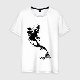 Мужская футболка хлопок с принтом Чернильный дельфин в Тюмени, 100% хлопок | прямой крой, круглый вырез горловины, длина до линии бедер, слегка спущенное плечо. | блики | брызги | дельфин. животное. клякса | касатка | минимализм | пятно | чернила