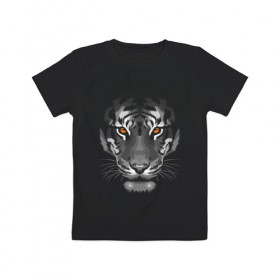 Детская футболка хлопок с принтом Белый тигр в Тюмени, 100% хлопок | круглый вырез горловины, полуприлегающий силуэт, длина до линии бедер | Тематика изображения на принте: белый | голова | лицо | портрет | тигр | хищник | шерсть