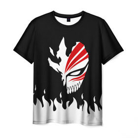 Мужская футболка 3D с принтом BLEACH (НА СПИНЕ) в Тюмени, 100% полиэфир | прямой крой, круглый вырез горловины, длина до линии бедер | anime | bleach | fire | form | heroes | ichigo | manga | аниме | блич | броня | герои | ичиго | костюм | манга | огонь