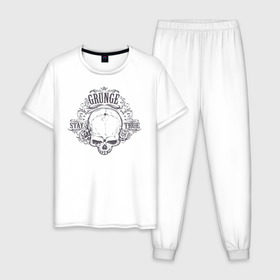 Мужская пижама хлопок с принтом Stay true в Тюмени, 100% хлопок | брюки и футболка прямого кроя, без карманов, на брюках мягкая резинка на поясе и по низу штанин
 | Тематика изображения на принте: grunge | skull | скелет
